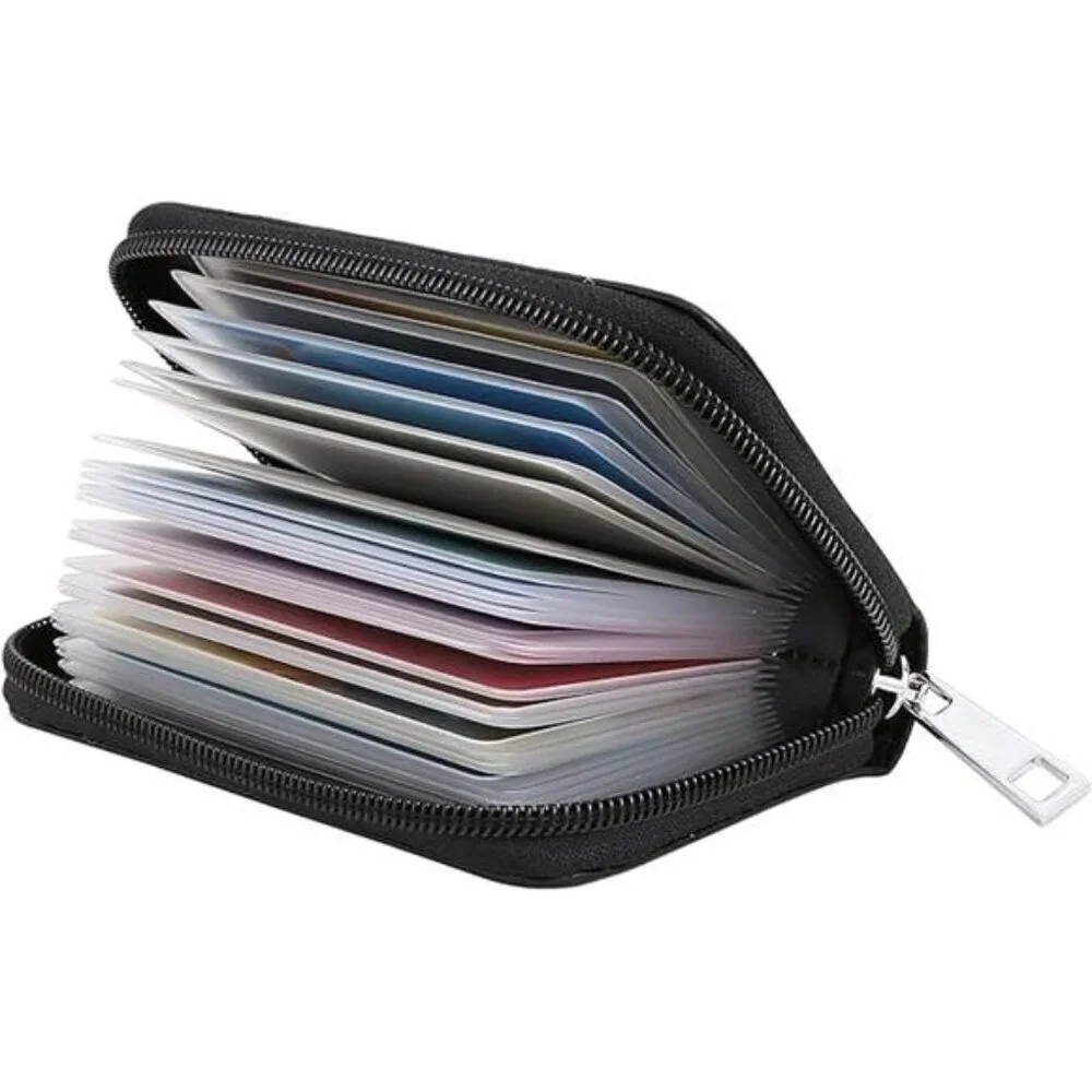 Leather RFID Credit Card Holder Wallet with Zipper and 26 Card Slots Small